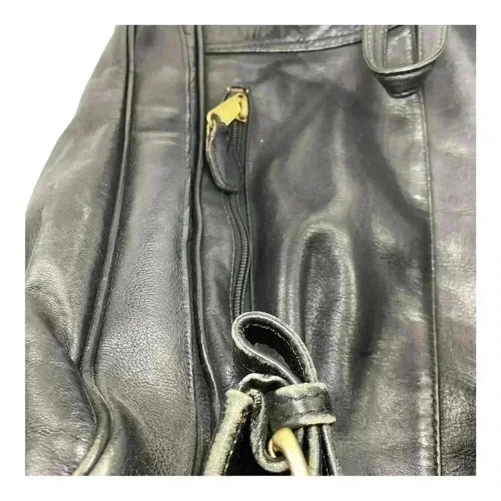 Frye black leather backpack commuter bag travel natural distressed biker school